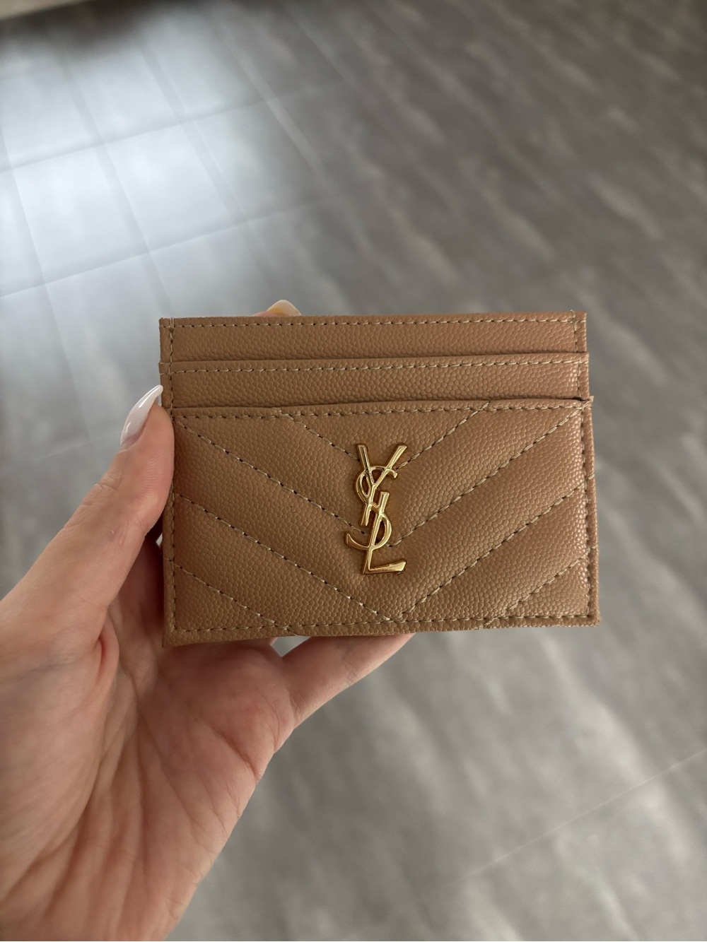 Yves Saint Laurent Tan Quilted Leather Card Holder with Gold YSL Logo - Picture 2 of 5